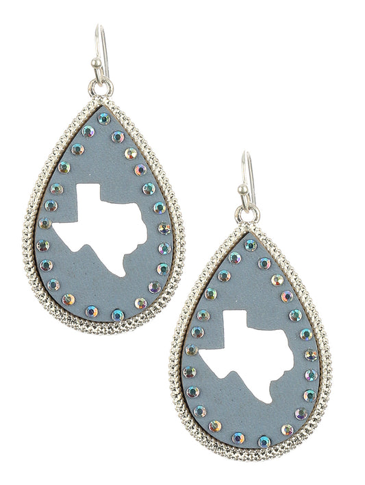 Texas Studded Leather Teardrop Earrings Light Blue