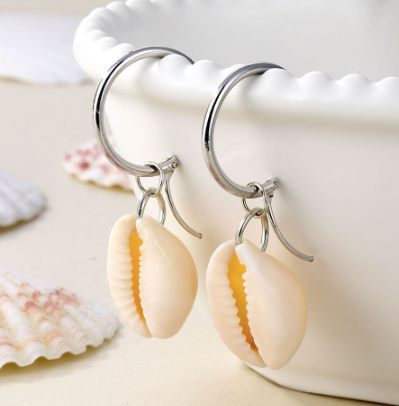 Silver Sea Shell Hoop Earrings