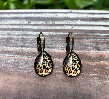 Cheetah Leopard Dangly Hang Earrings