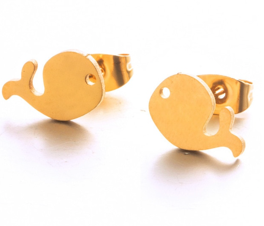 Whale Metal Stud Earrings Silver and Gold