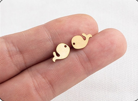 Whale Metal Stud Earrings Silver and Gold