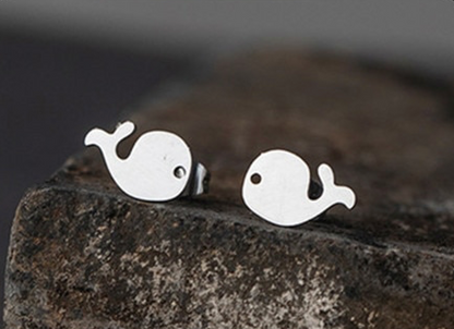 Whale Metal Stud Earrings Silver and Gold