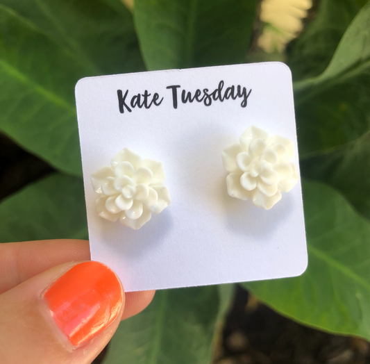 Succulent Flower Stud Earrings - White