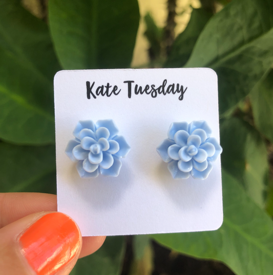Succulent Flower Stud Earrings - Baby Blue