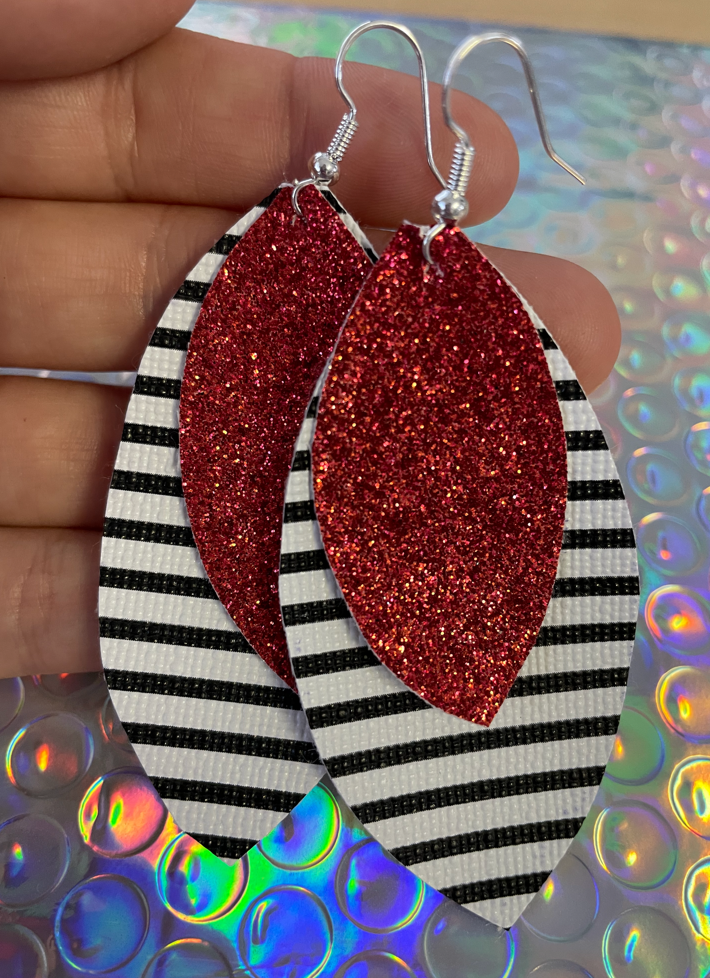 Holiday Sale Leather Earrings! Red Glitter