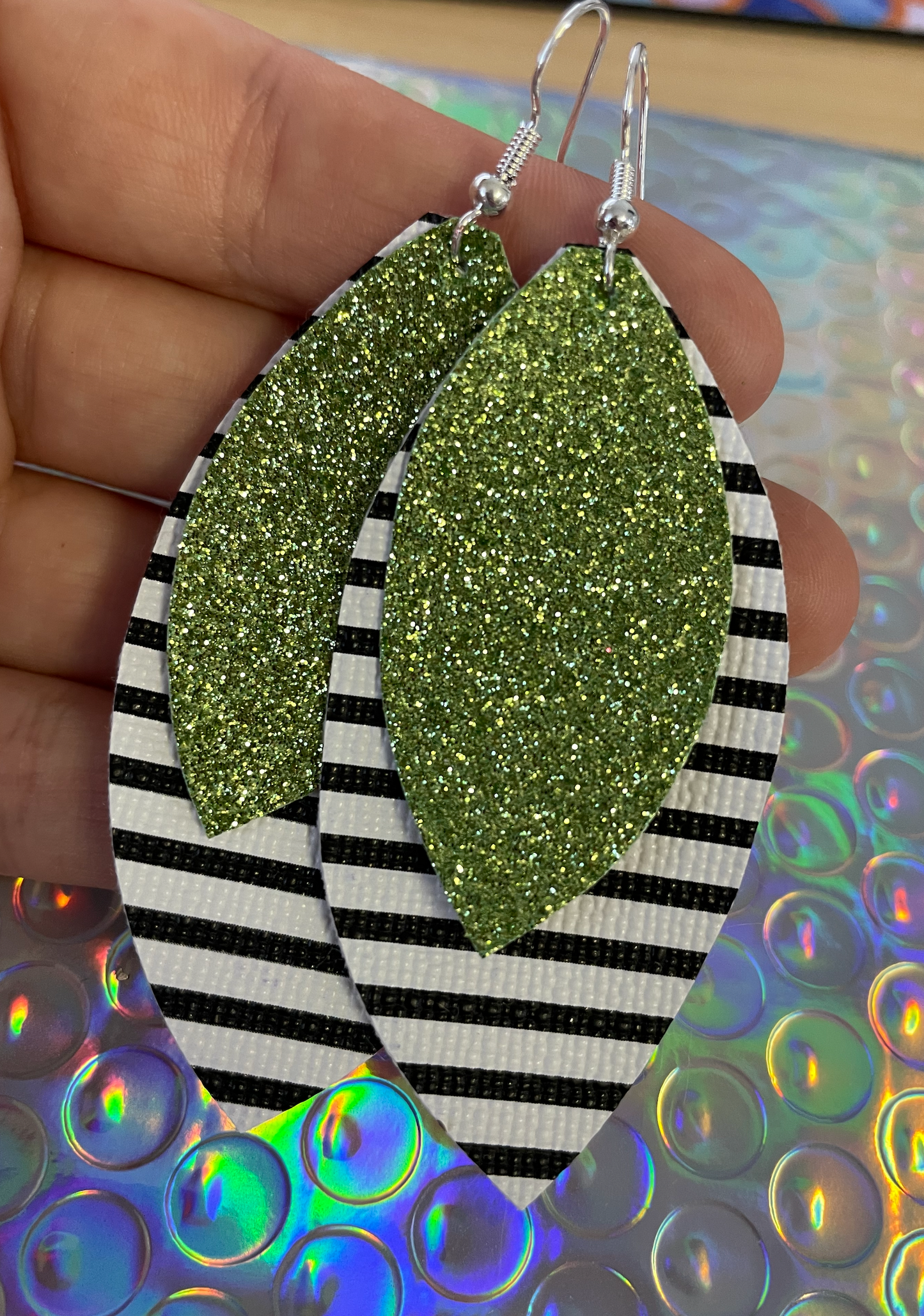 Holiday Sale Leather Earrings! Green Glitter