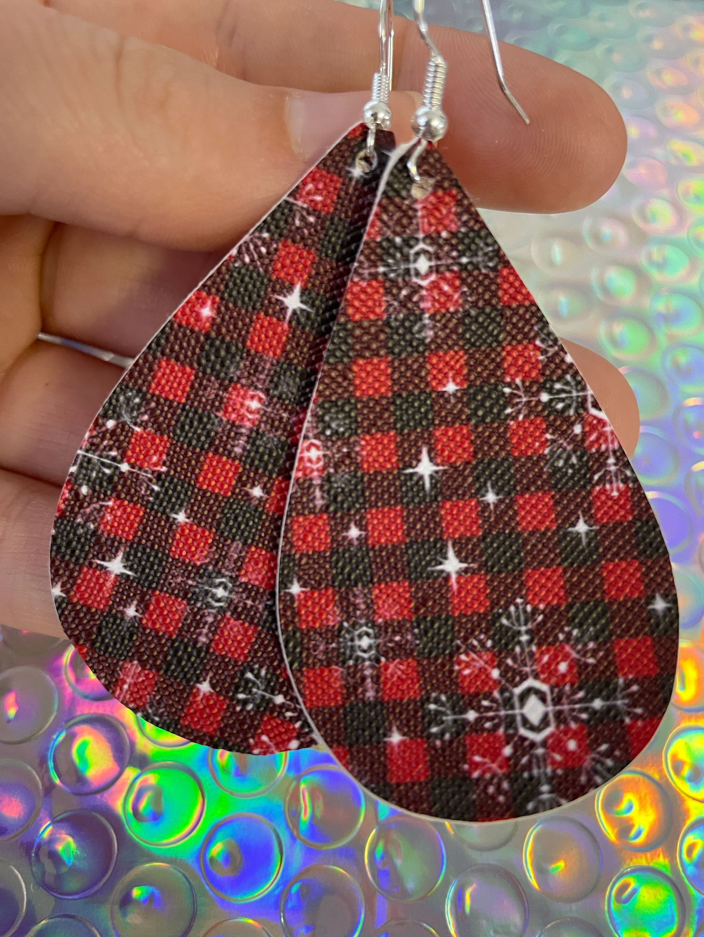 Holiday Sale Leather Earrings! Red Plaid