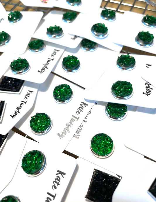 Black Square Druzy Earrings + 10mm Green Druzy Earrings