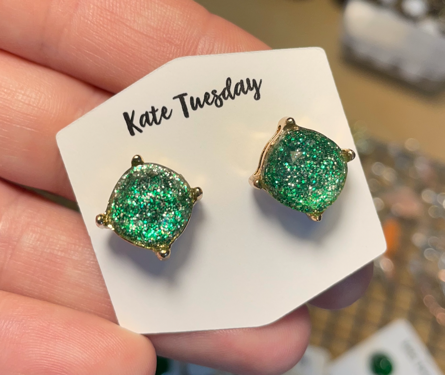 Green Glitter Stud Earrings
