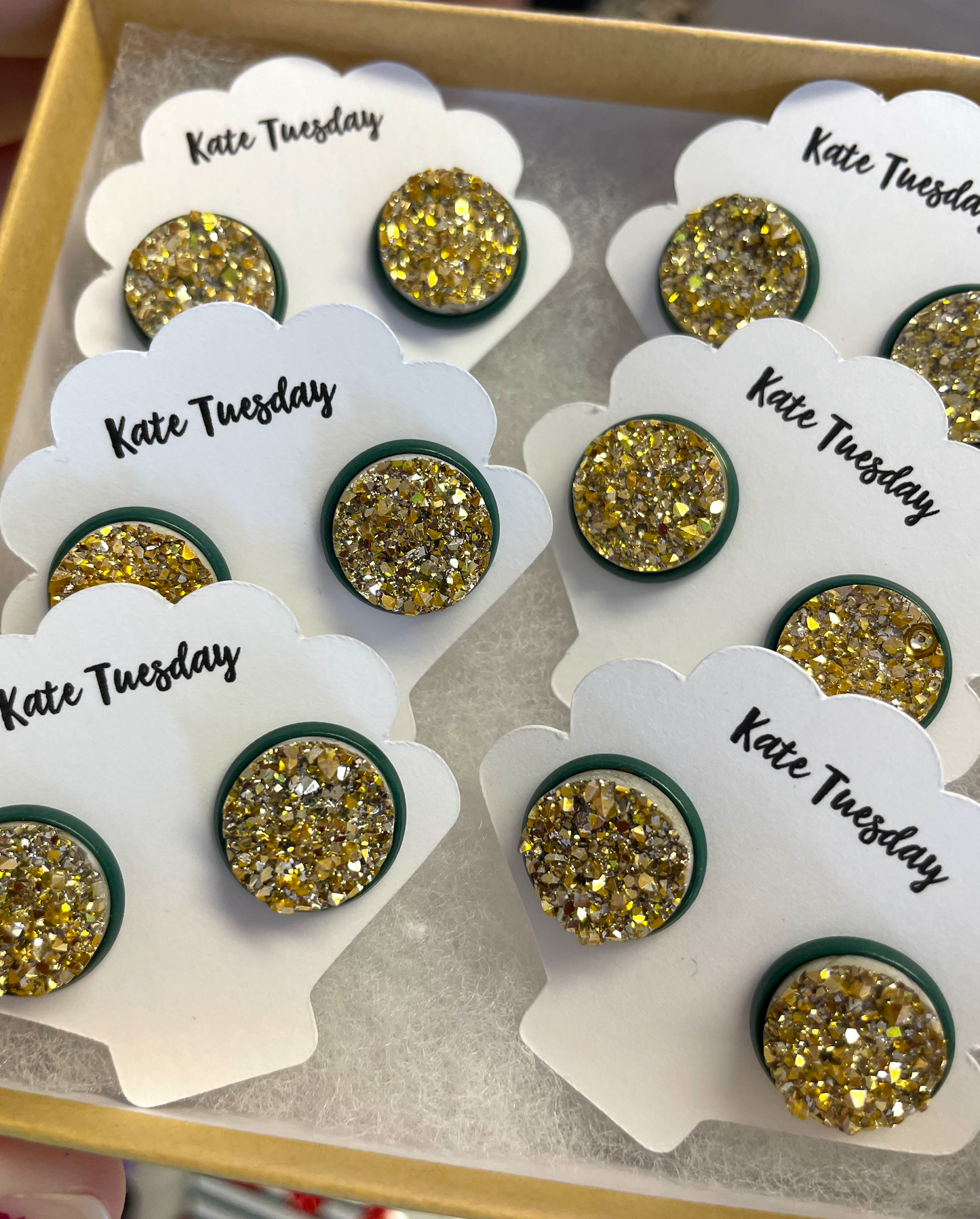 Gold Druzy in Green Setting 12mm Earrings