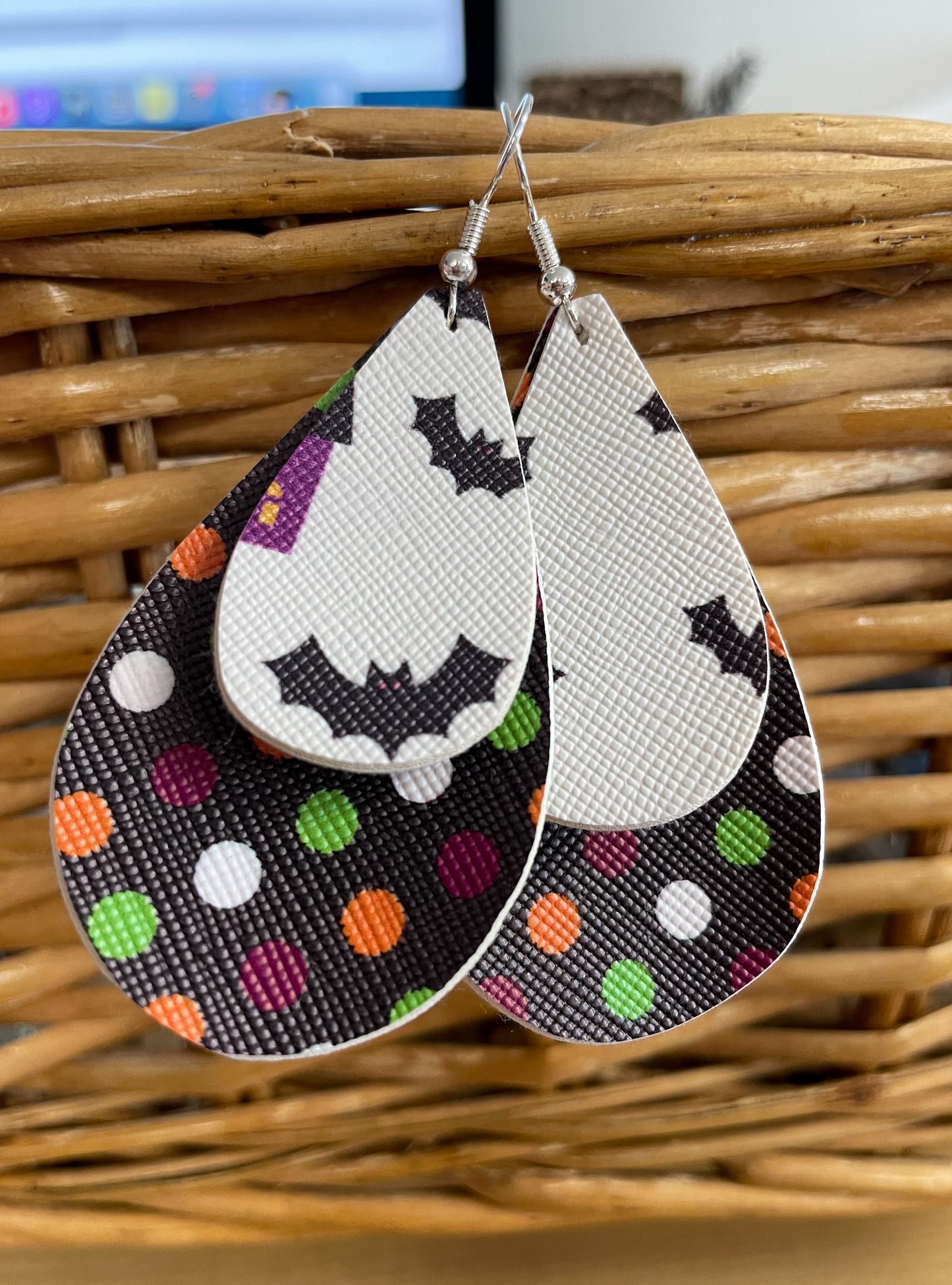 Bat Halloween Fall Leather Hang Earrings