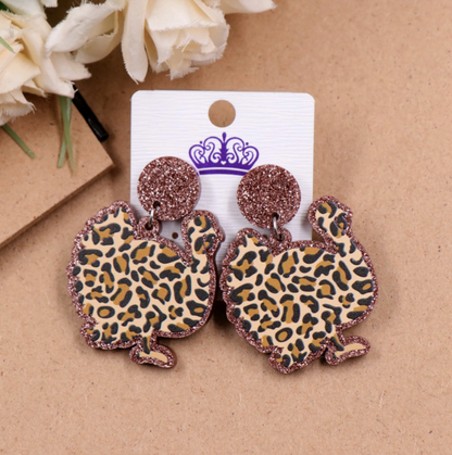 Thanksgiving Turkey Cheetah Print Earrings Glitter