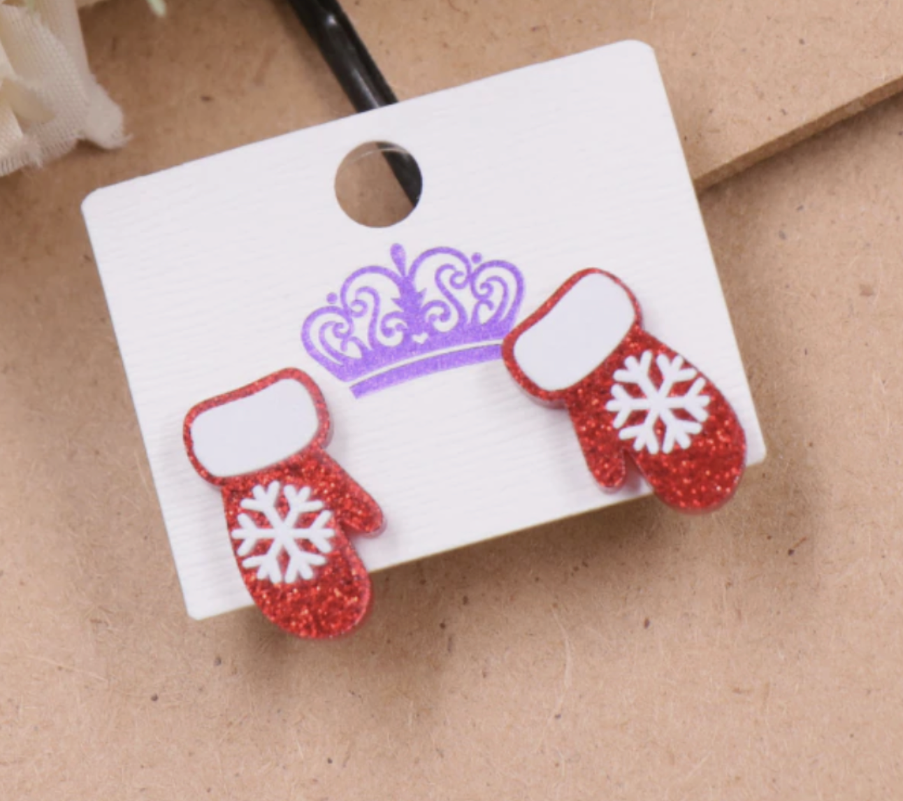 Red Mitten Glitter Christmas Earrings