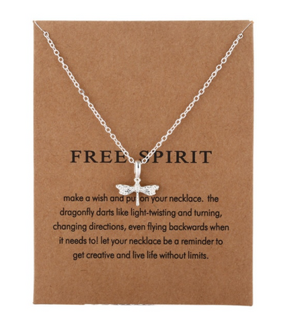 Free Spirit Dragonfly Necklace on Card in Silver Or Gold