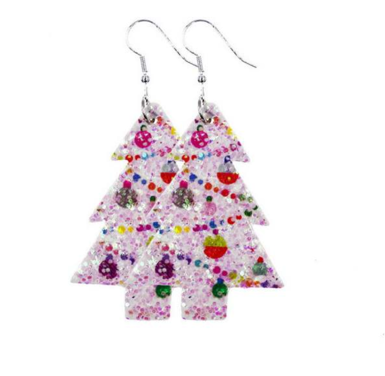 Multi White Confetti Glitter Christmas Tree Earrings