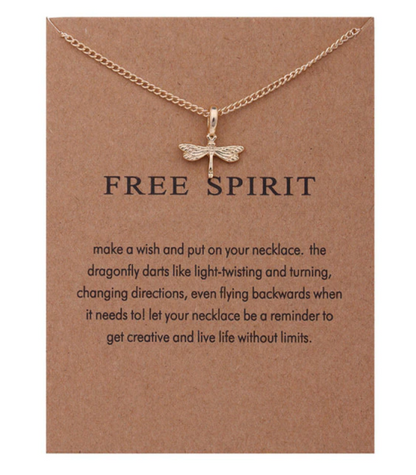 Free Spirit Dragonfly Necklace on Card in Silver Or Gold