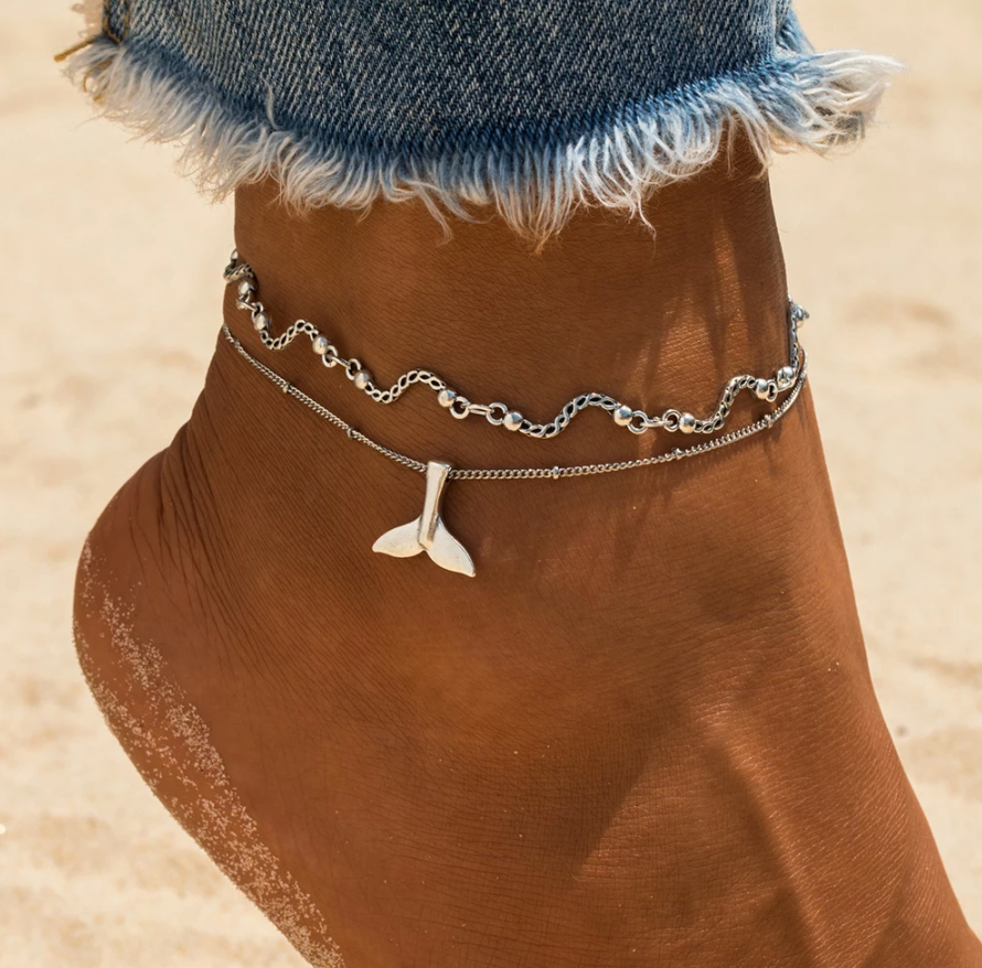 Silver Whale Tail Anklet