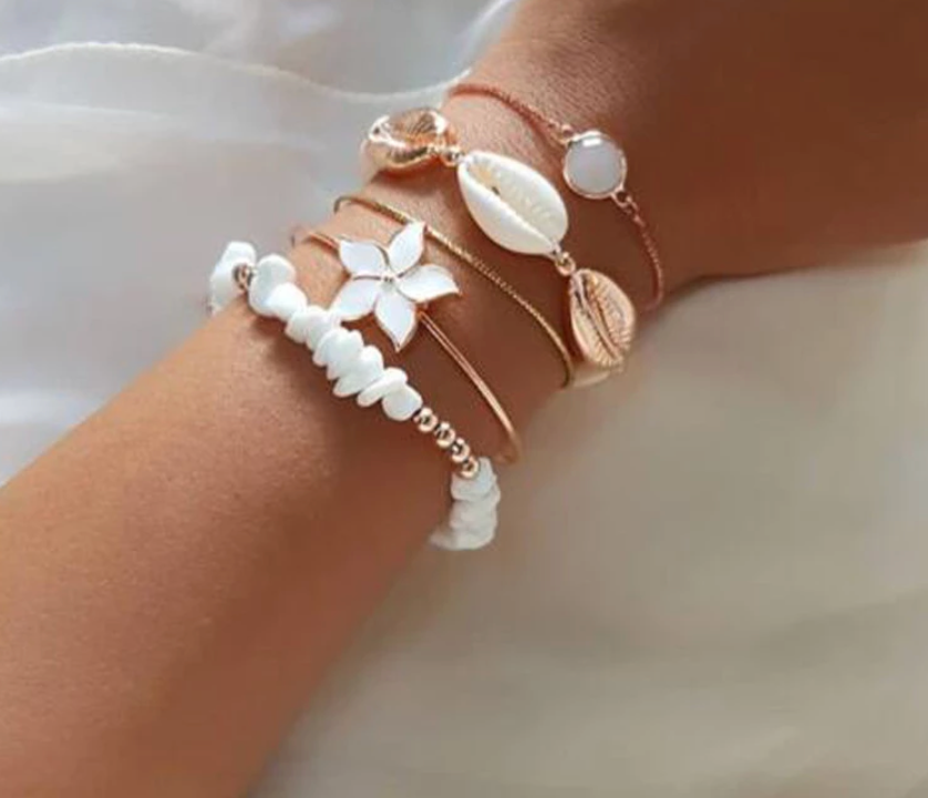 Summer Goddess White and Gold Bracelet Set
