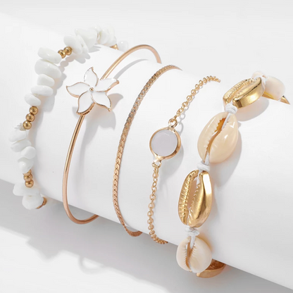 Summer Goddess White and Gold Bracelet Set