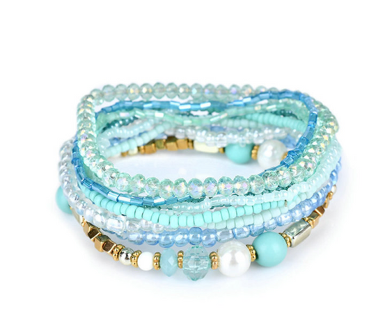 Light Blue Aqua Stretchy Bracelet Set