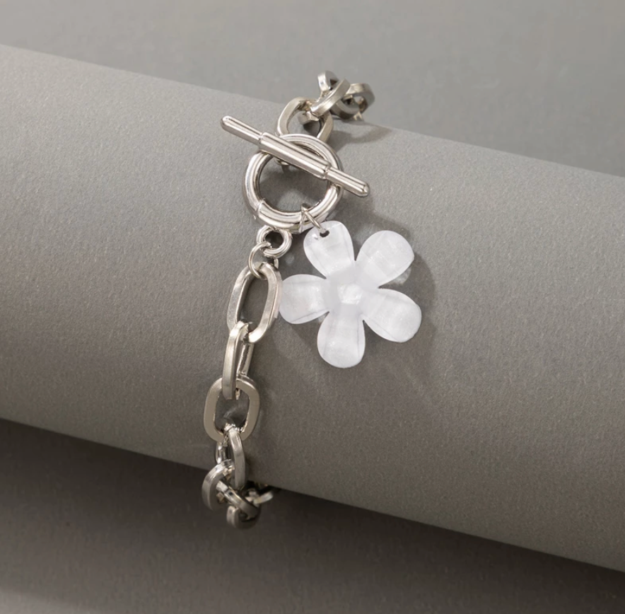 Silver Chunky White Flower Bracelet