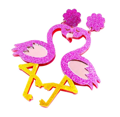 Sparkly Pink Acrylic Flamingo Earrings