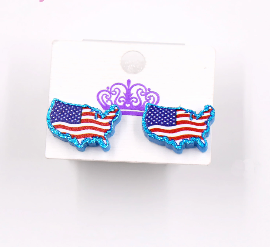 Patriotic Red White and Blue USA Stud Earrings Flag