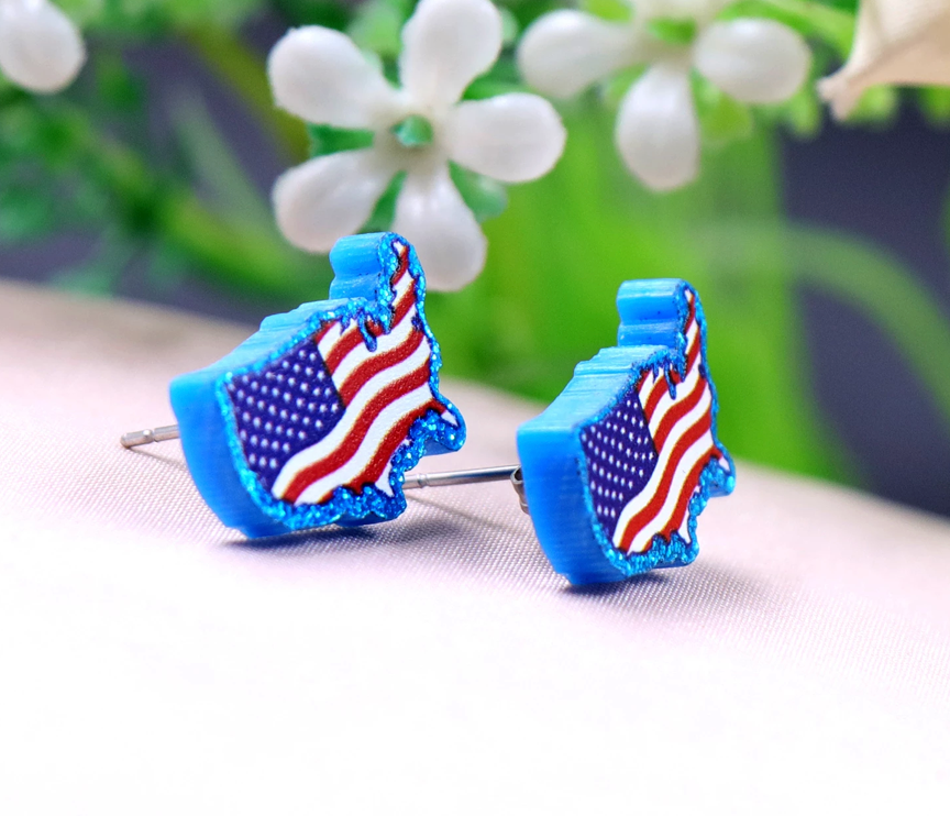 Patriotic Red White and Blue USA Stud Earrings Flag