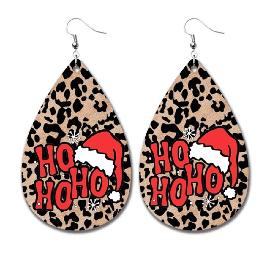 Ho Ho Santa Hat Christmas Leather Earrings