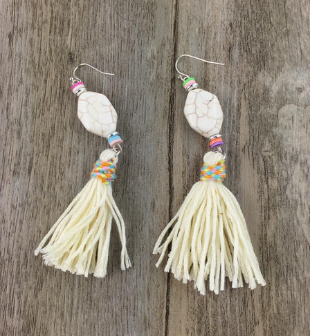 White Rebecca Tassel Earrings