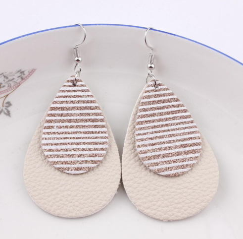 Striped Leather Glitter Hang Earrings Rose Gold