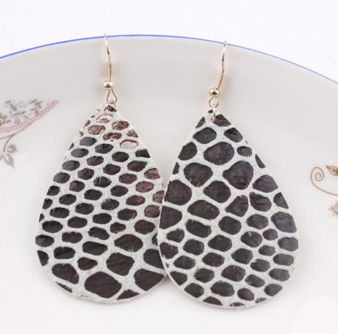 White Faux Animal Print Leather Earrings