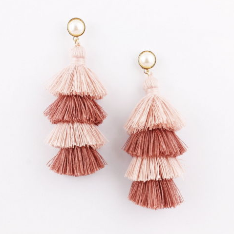Dusk Pink Tassel Pearl Stud Earrings