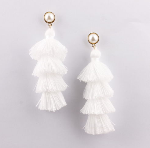 White Tassel Pearl Stud Earrings