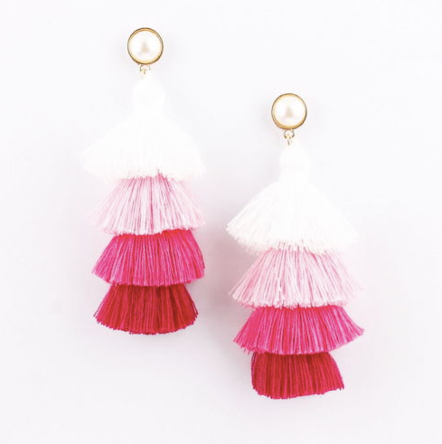 Pink Tassel Pearl Stud Earrings