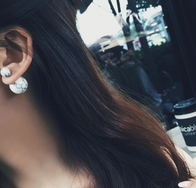 White Faux Marble Pearl Stud Earrings