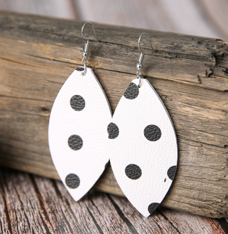 Black and White Polka Dot Leather Earrings