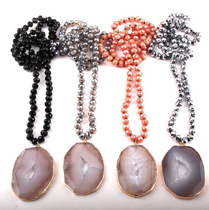 Moon Stone Lava Bead Crystal Statement Piece Necklaces