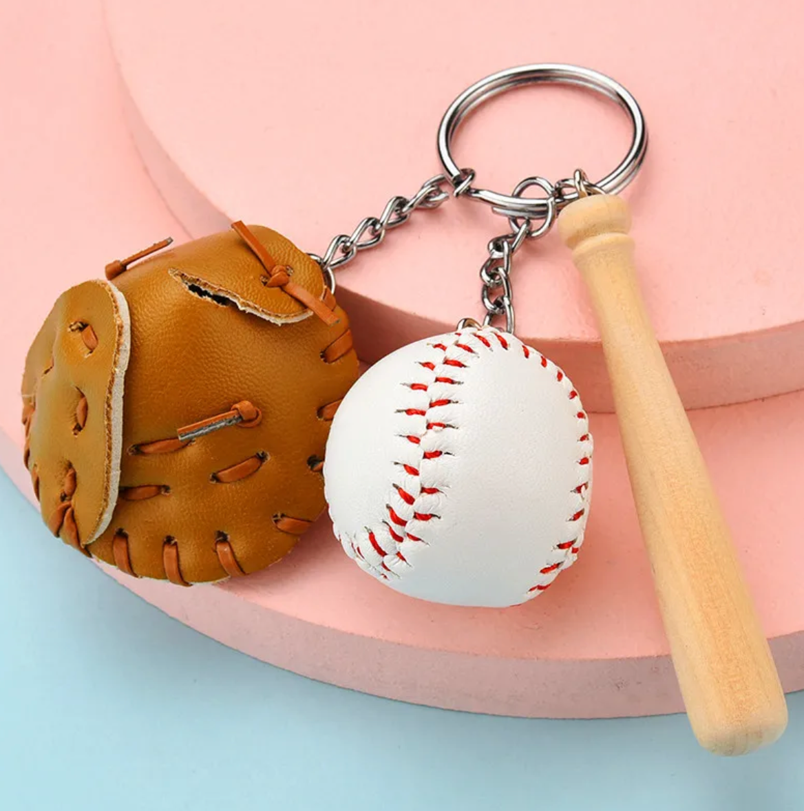 Baseball Bat Glove and Ball Key Chain