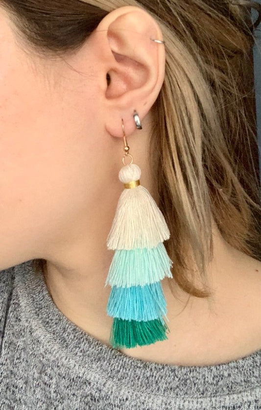 Turquoise 4 Layer Tassel Earrings