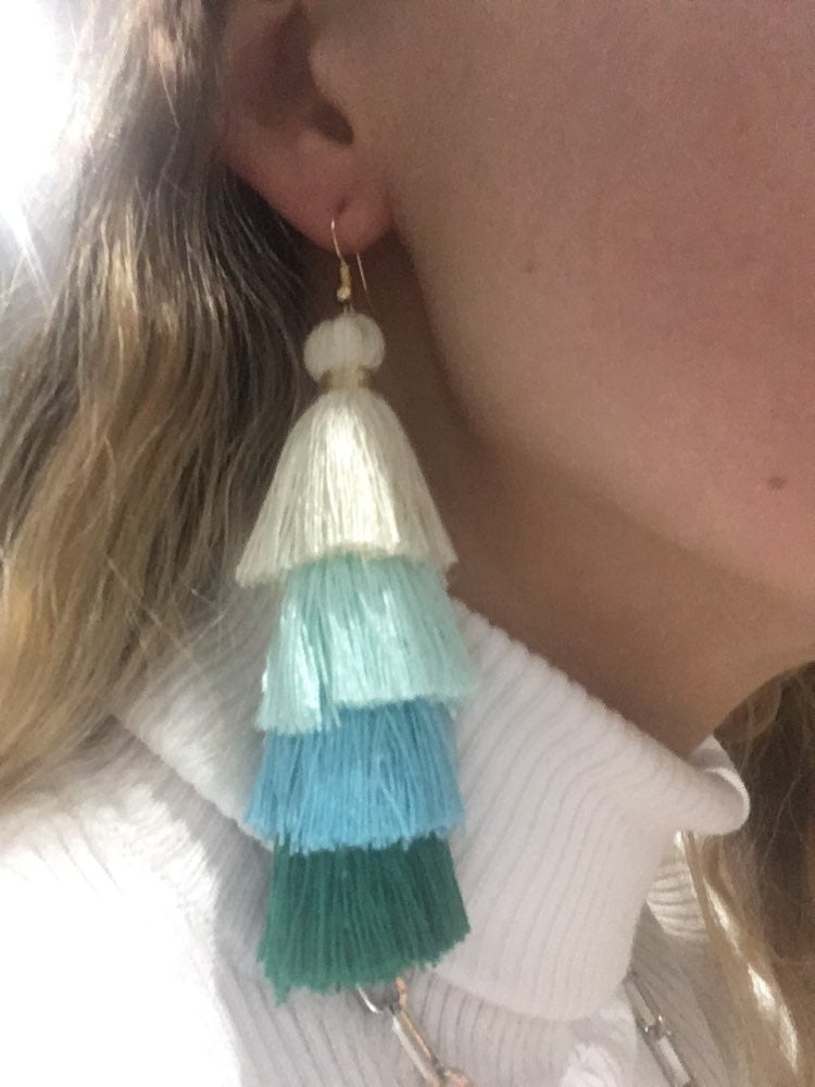 Turquoise 4 Layer Tassel Earrings