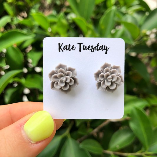 Succulent Flower Stud Earrings - Grey