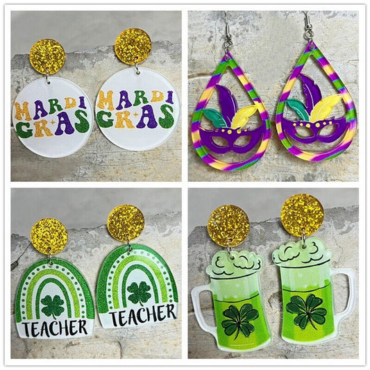 Mardi Gras + St. Patrick's Hanging Earrings