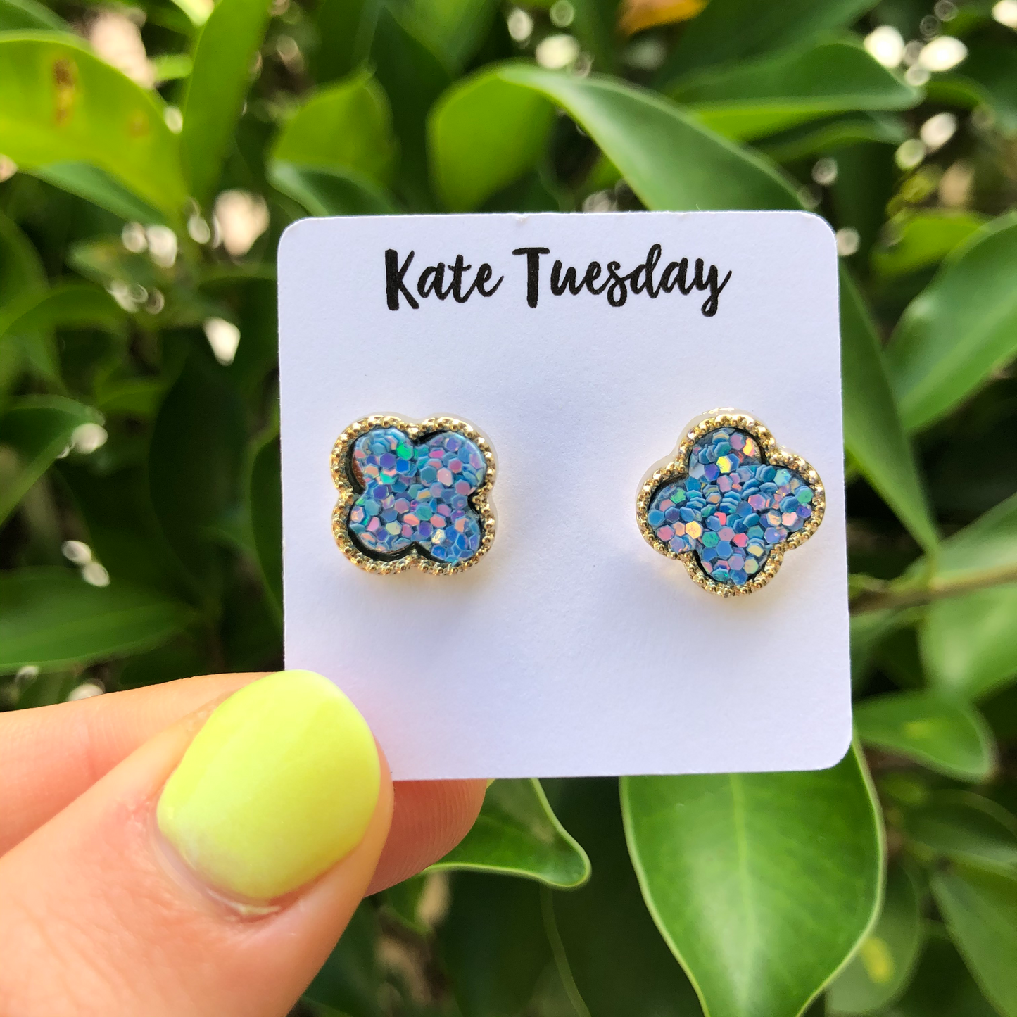 Glitter Blossom Stud Earrings - Bright Blue