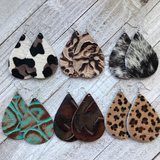 Wild Hair On Hide Leather Fall Animal Print Earrings