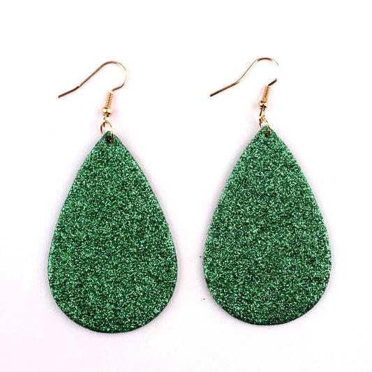 Green Glitter Teardrop Earrings