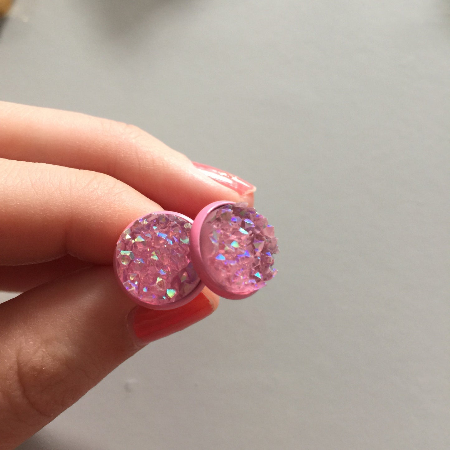 Soft Pink Druzy Earrings