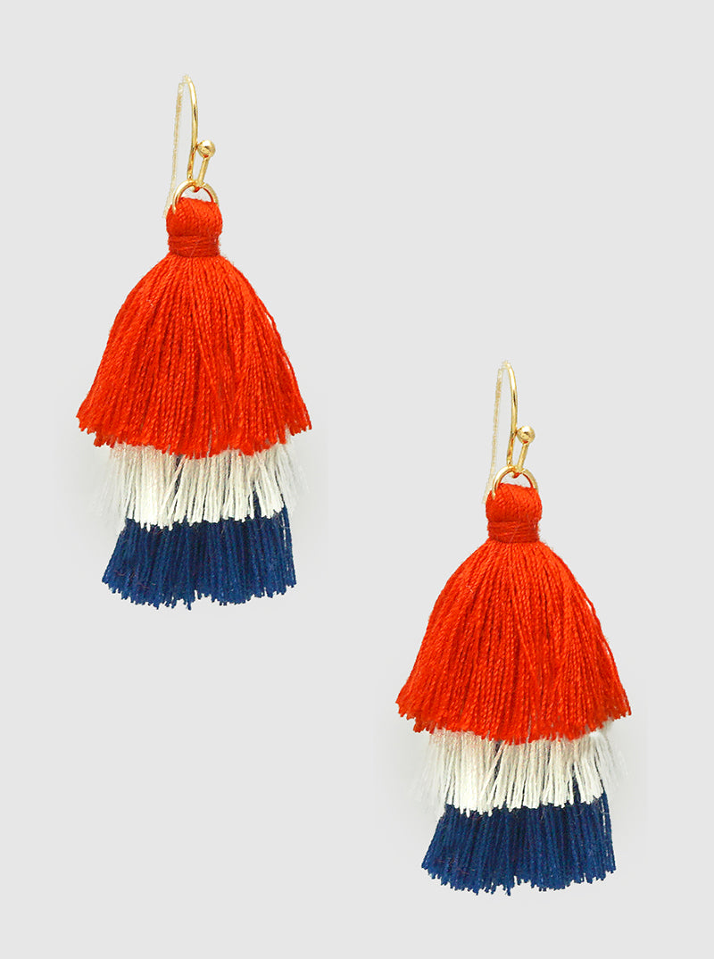 Red White and Blue 3 Layer Tassel Earrings