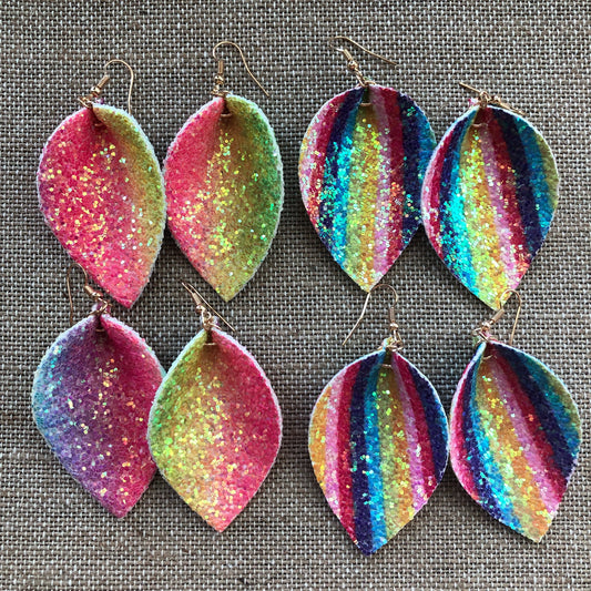 Ombre Striped Glitter Folded Teardrop Earrings Tie Dye