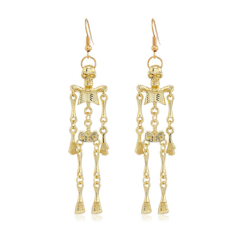 Gold Skeleton Halloween Hanging Earrings